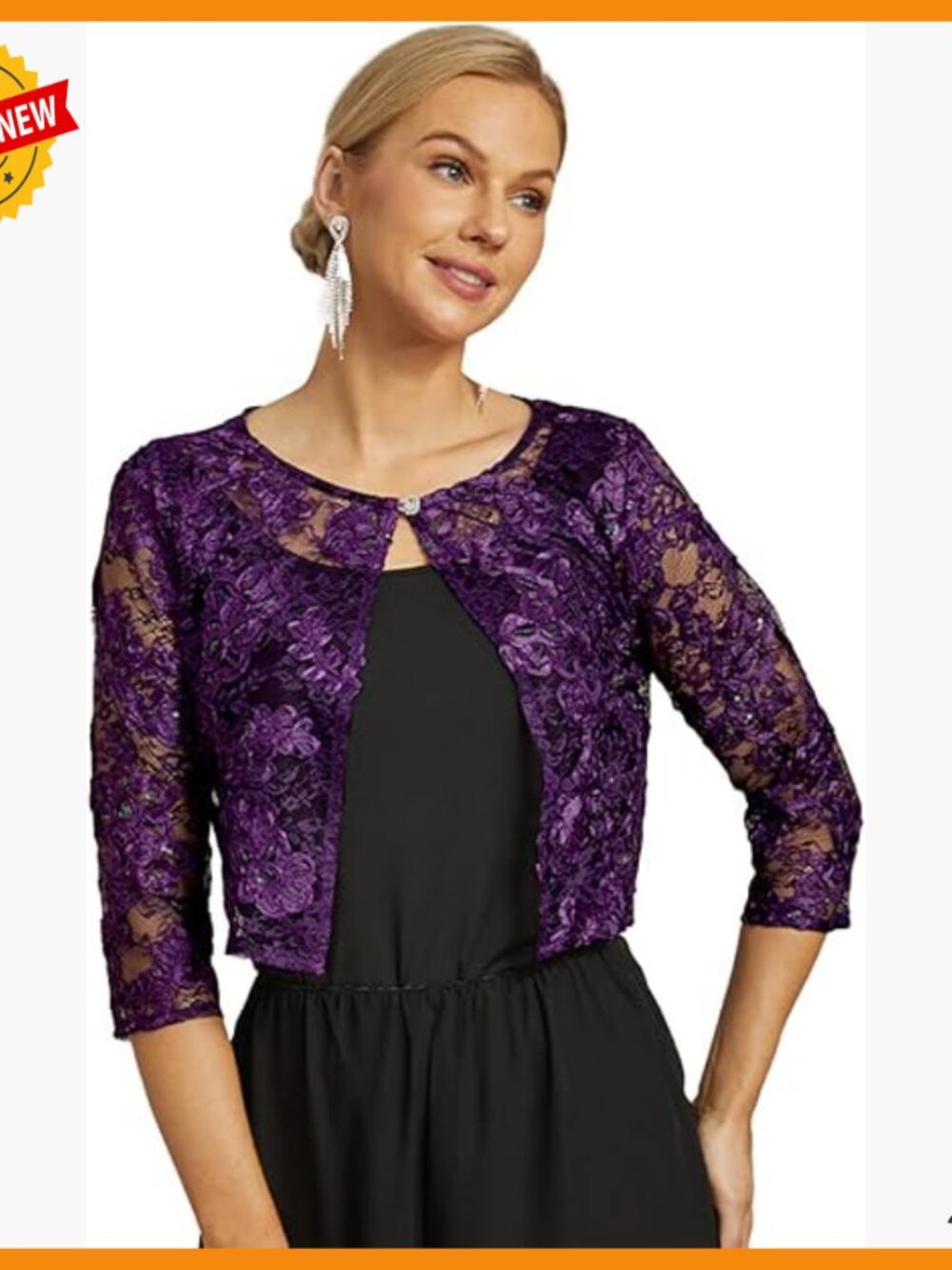 Lace Bolero Shrug 3/4 Sleeve Floral Embroidered Sheer Cardigan Wedding Bridal